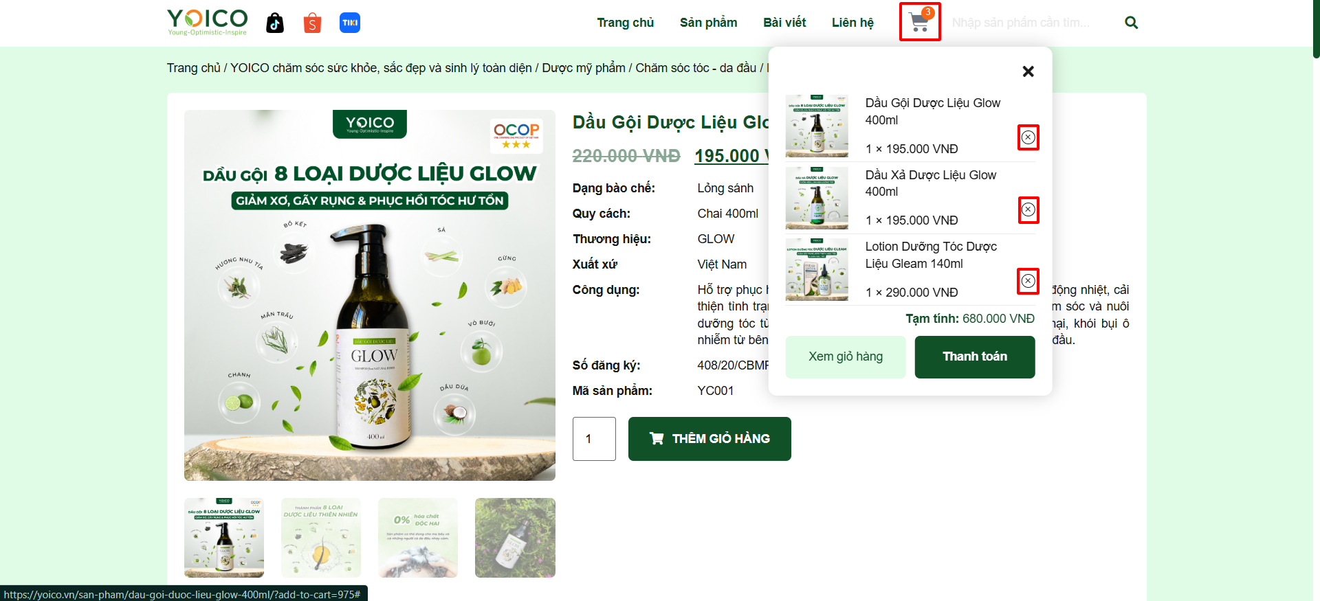 Hủy sản phẩm đã chọn