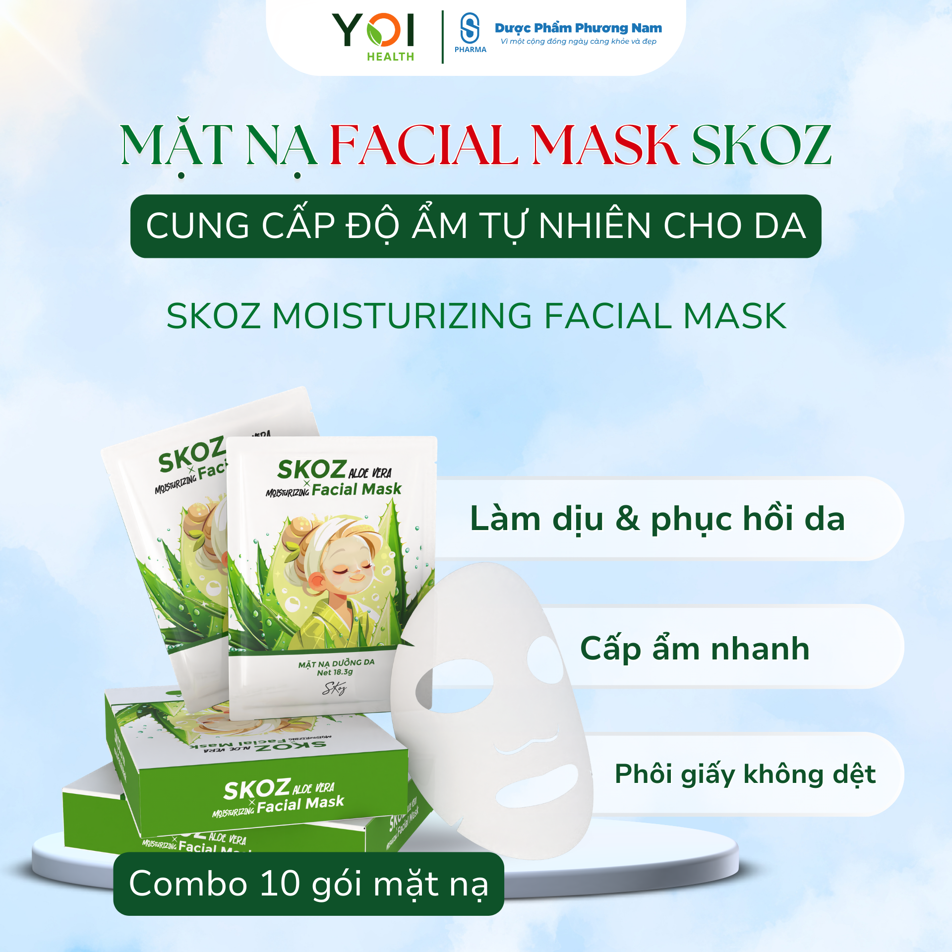 10 gói mặt nạ facial mask skoz cung cấp độ ẩm tự nhiên cho da